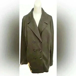 Olive Green Plus Size XXL Double-Breasted Button Up Blazer